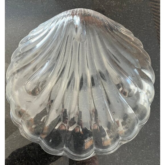 Vintage 1980's Large Clear Lucite Acrylic Scallop Shell Shaped Bowl 12 3/4" x 4" - Picture 2 of 7